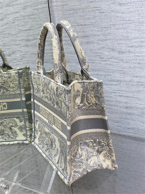 CD Small Book Tote Toile de Jouy Embroidery Ecru and Grey