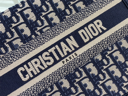 CD Small Book Tote Ecru and Blue Oblique Embroidery