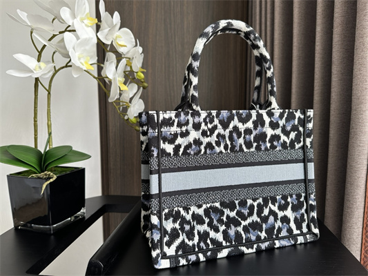 CD Small Book Tote Black Multicolor Mizza Embroidery