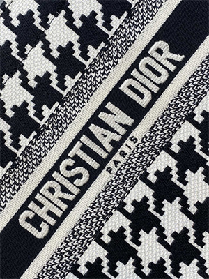 CD Small Book Tote Macro Houndstooth Embroidery Black and White