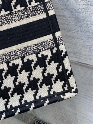 CD Small Book Tote Macro Houndstooth Embroidery Black and White