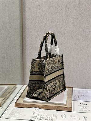 CD Small Book Tote Toile de Jouy Embroidery Beige and Black