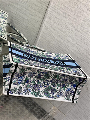 CD Medium Book Tote Flowers Constellation Embroidery Blue Multicolor