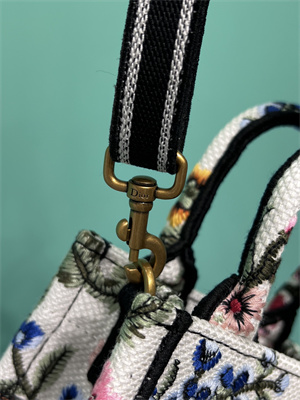 CD Mini Vertical Di.or Book Tote With Strap Petites Fleurs Embroidery White Multicolor