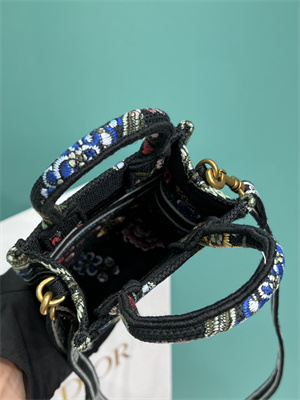 CD Mini Vertical Di.or Book Tote With Strap Petites Fleurs Embroidery Black Multicolor