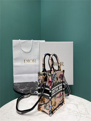 CD Mini Vertical Di.or Book Tote With Strap Petites Fleurs Embroidery Nude Beige Multicolor