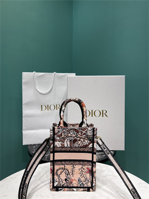 CD Mini Vertical Di.or Book Tote With Strap Jardin Magique Embroidery Pink