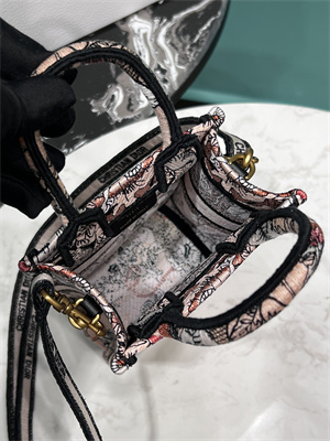 CD Mini Vertical Di.or Book Tote With Strap Jardin Magique Embroidery Pink