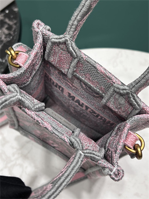 CD Mini Vertical Di.or Book Tote With Strap Toile de Jouy Embroidery Grey and Pink