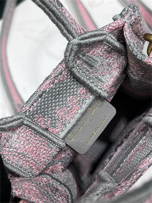 CD Mini Vertical Di.or Book Tote With Strap Toile de Jouy Embroidery Grey and Pink