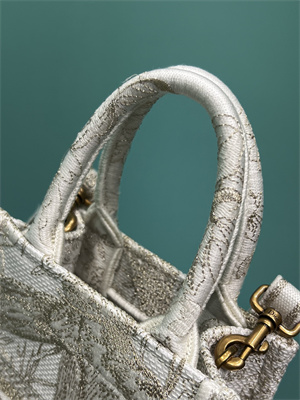 CD Mini Vertical Di.or Book Tote With Strap Jardin d??Hiver Embroidery White and Gold Tone