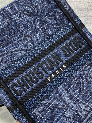 CD Mini Vertical Di.or Book Tote With Strap Toile de Jouy Embroidery Denim Blue