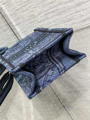 CD Mini Vertical Di.or Book Tote With Strap Toile de Jouy Embroidery Denim Blue