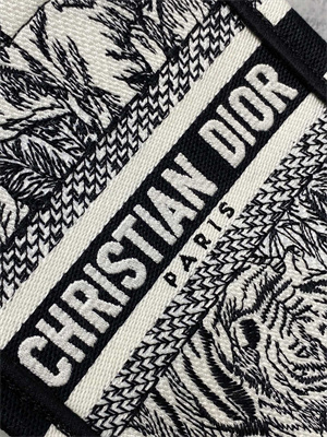 CD Mini Vertical Di.or Book Tote With Strap Voyage Toile de Jouy Embroidery White and Black