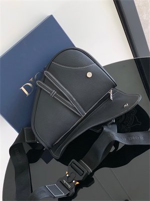 Di.or Saddle Bag Black Grained Calfskin With Bees Patch