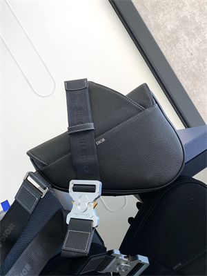 Di.or Saddle Bag Black Grained Calfskin With White Di.or Printing White Stitch