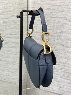 CD Mini Saddle Bag Grained Calfskin Denim Blue Color