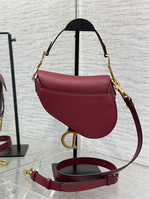 CD Mini Saddle Bag Grained Calfskin Wine Color