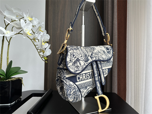 CD Saddle Bag Toile de Jouy Embroidery Blue Color