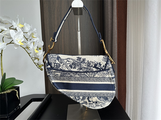 CD Saddle Bag Toile de Jouy Embroidery Blue Color