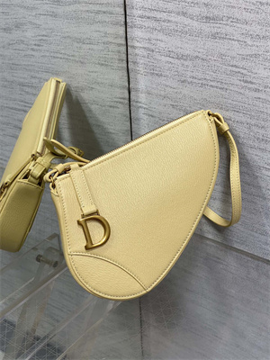 CD Saddle Shoulder Pouch Goatskin Pastel Yellow Color