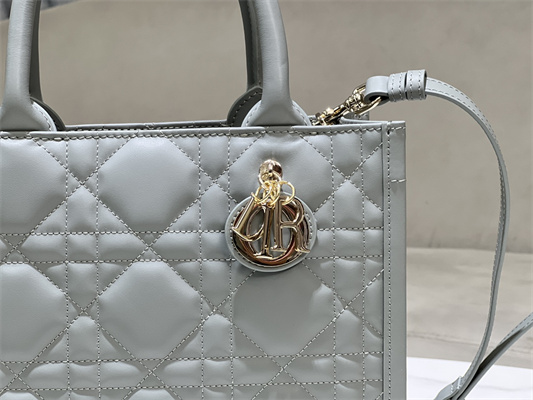 CD Small Book Tote With Strap Macrocannage Calfskin Grey