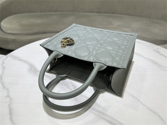 CD Small Book Tote With Strap Macrocannage Calfskin Grey