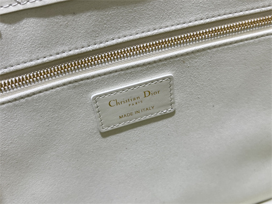 CD Medium Book Tote With Strap Macrocannage Calfskin White