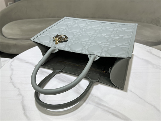 CD Medium Book Tote With Strap Macrocannage Calfskin Grey