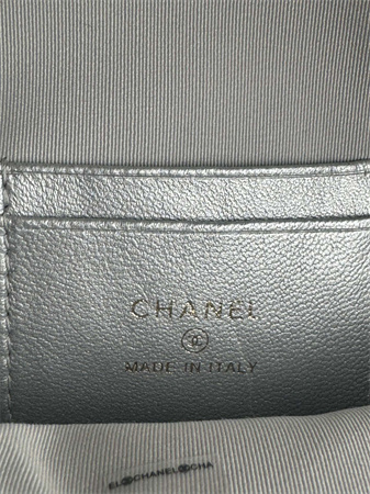 Cha.nel Mini Backpack Grained Calfskin Gold-Tone Metal Silver AP3753