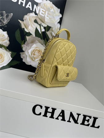 Cha.nel Mini Backpack Grained Calfskin Gold-Tone Metal Yellow AP3753