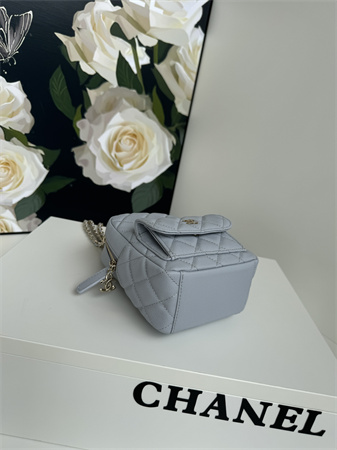 Cha.nel Mini Backpack Grained Calfskin Gold-Tone Metal Blue AP3753