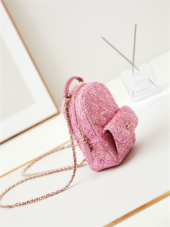 Cha.nel Mini Backpack Tweed Gold-Tone Metal Pink AP3753