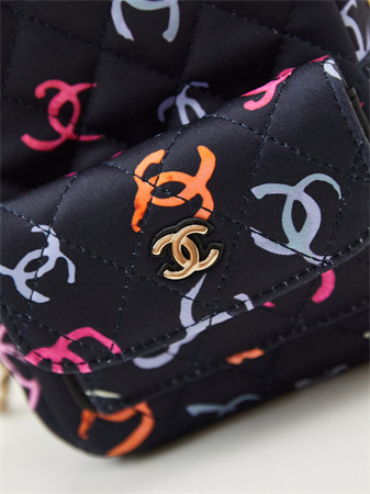 Cha.nel Mini Backpack Fabric With CC Printing Gold-Tone Metal Black AP3753