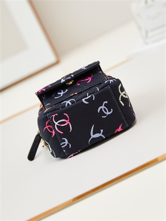 Cha.nel Mini Backpack Fabric With CC Printing Gold-Tone Metal Black AP3753