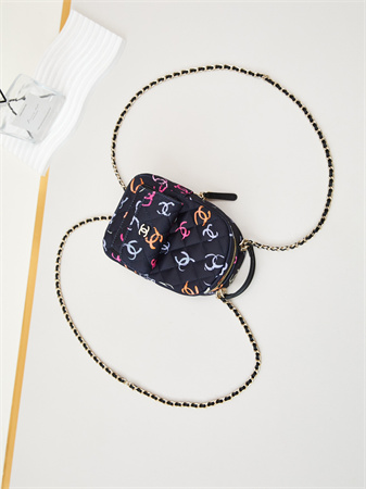 Cha.nel Mini Backpack Fabric With CC Printing Gold-Tone Metal Black AP3753