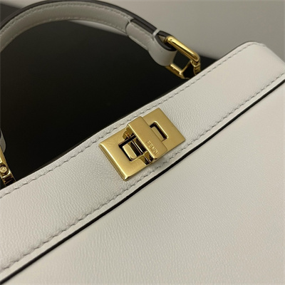Fen.di Peekaboo ISeeU Petite Leather Bag White Color