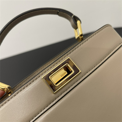 Fen.di Peekaboo ISeeU Petite Leather Bag Dove Grey Color
