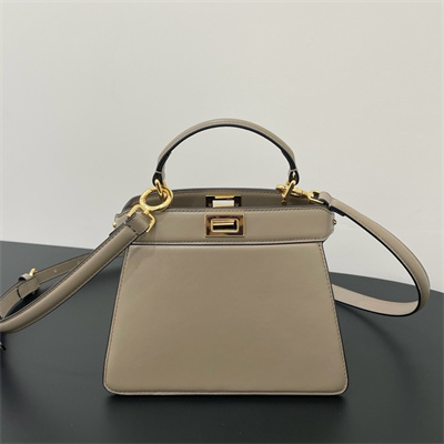 Fen.di Peekaboo ISeeU Petite Leather Bag Dove Grey Color