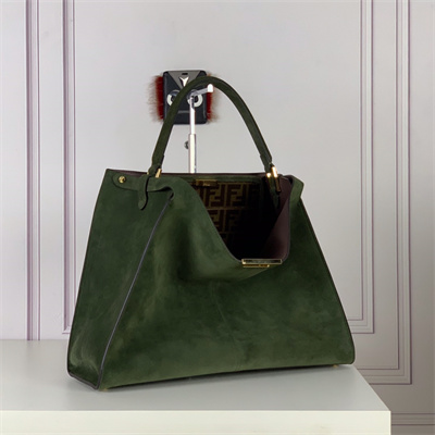 Fen.di Peekaboo X-Lite Large Suede Leather Bag Green Color