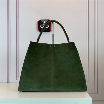 Fen.di Peekaboo X-Lite Large Suede Leather Bag Green Color