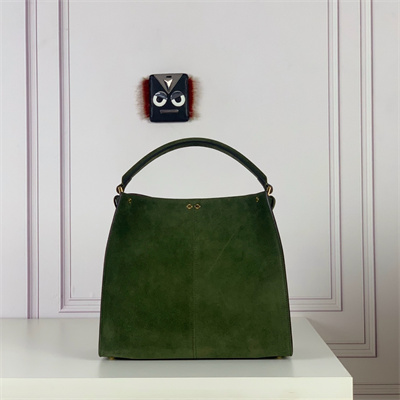 Fen.di Peekaboo X-Lite Medium Suede Leather Bag Green Color