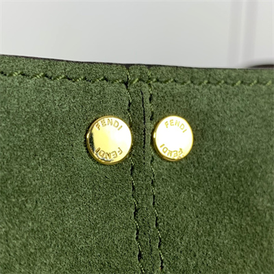 Fen.di Peekaboo X-Lite Medium Suede Leather Bag Green Color