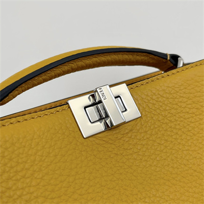 Fen.di Peekaboo ISeeU XCross Leather Bag Yellow Color