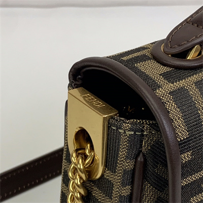 Fen.di BAGUETTE CHAIN MIDI Brown FF Jacquard Fabric Bag