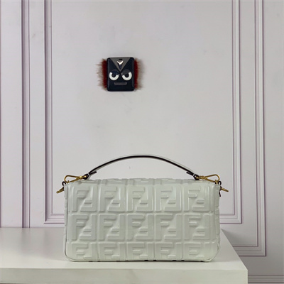 Fen.di BAGUETTE Large Bag White Nappa Leather With FF Motif
