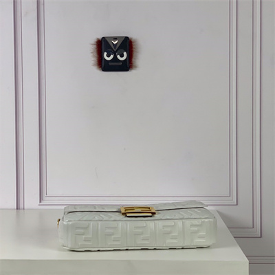 Fen.di BAGUETTE Large Bag White Nappa Leather With FF Motif