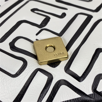 Fen.di BAGUETTE Bag White and Black Nappa Leather With FF Motif