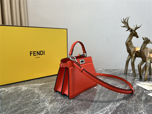 Fen.di Peekaboo ISeeU Petite Leather Bag Orange Color