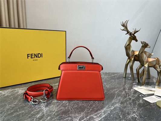 Fen.di Peekaboo ISeeU Petite Leather Bag Orange Color